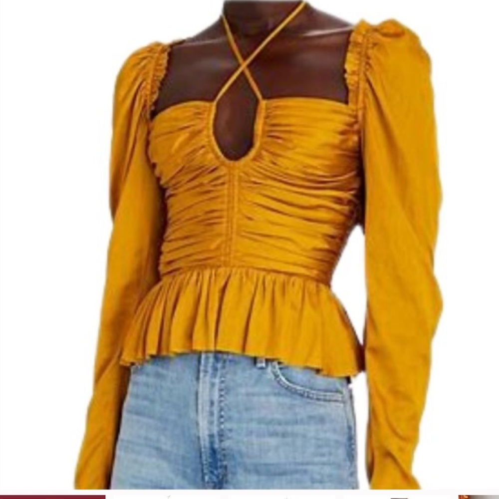 COPY - ULLA JOHNSON Mirelle Shirred Puff-Sleeve Blouse Size 2 in Goldenrod